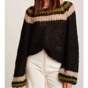Free People Reach For The Stars Sweater Alpaca Black Campfire Combo Size S
